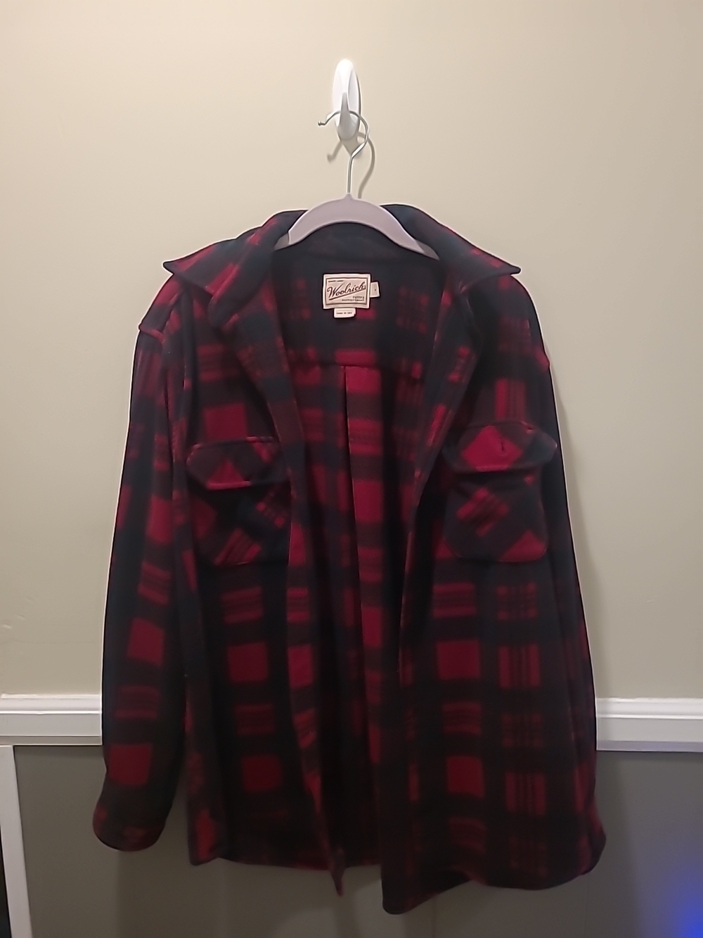 VTG Woolrich Usa Button Up Shirt Mens Large Red Plaid Flannel Pockets Polartec
